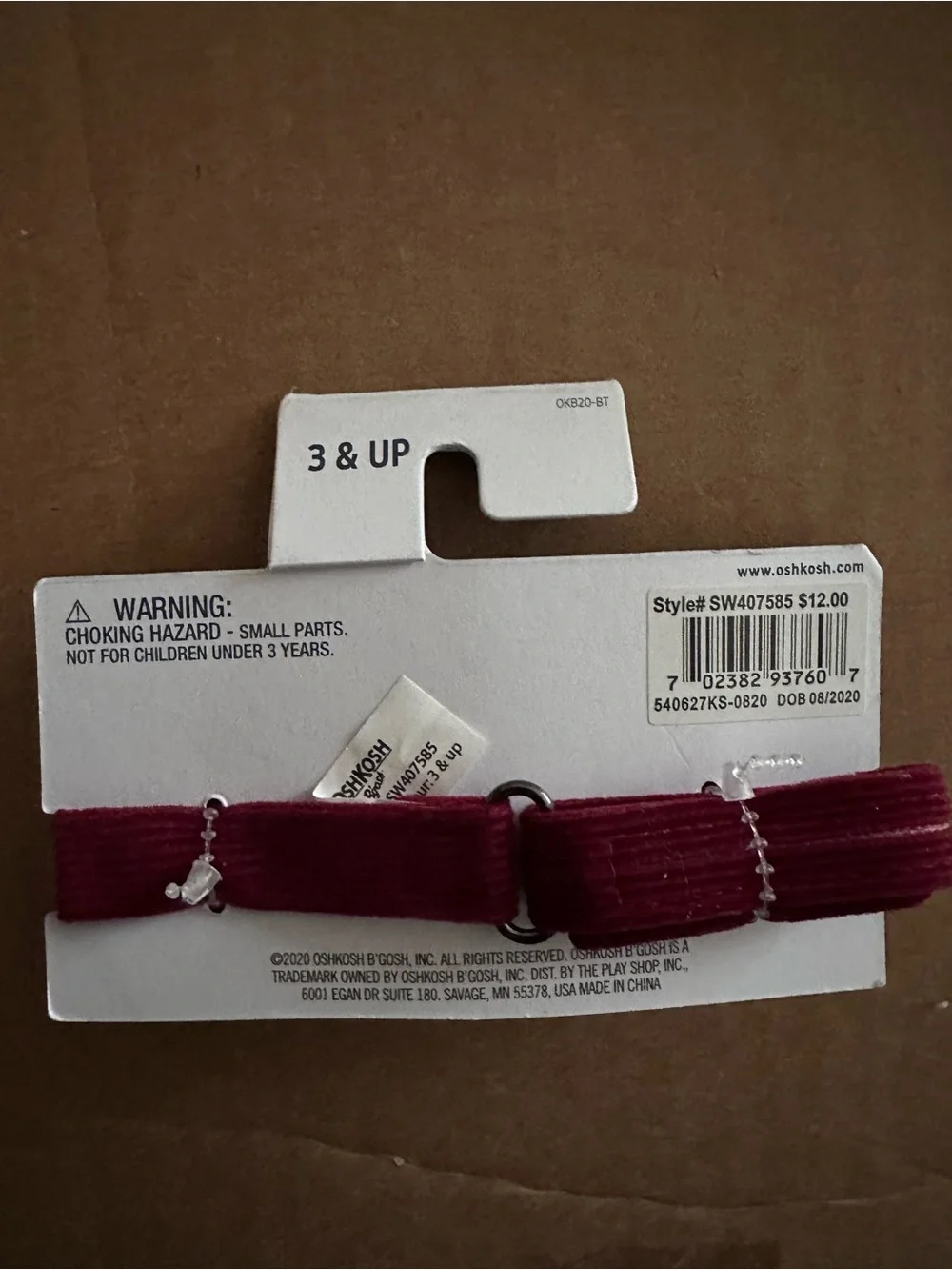 OSHKOSH boys burgundy corduroy bow tie